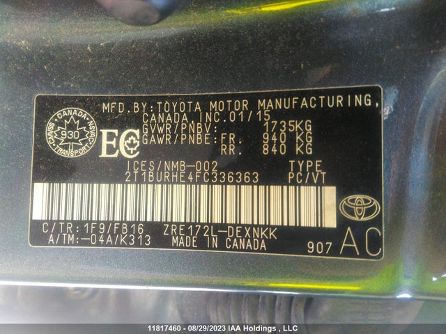 Toyota COROLLA CE/S/LE 2015 2T1BURHE4FC336363 Image 9