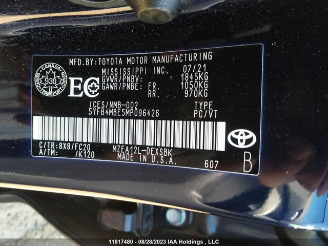 Toyota Corolla Xle/se/xse 2021 5YFB4MBE5MP096426 Image 9