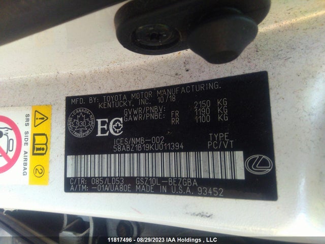 58ABZ1B19KU011394 Lexus Es Es 350