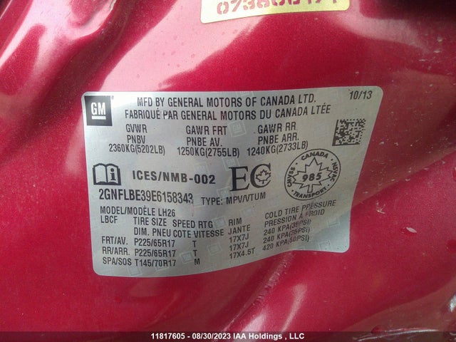 Chevrolet EQUINOX LT 2014 2GNFLBE39E6158343 Image 9