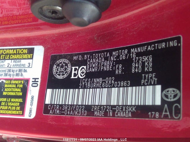 Toyota COROLLA CE/S/LE 2016 2T1BURHE6GC703863 Image 9