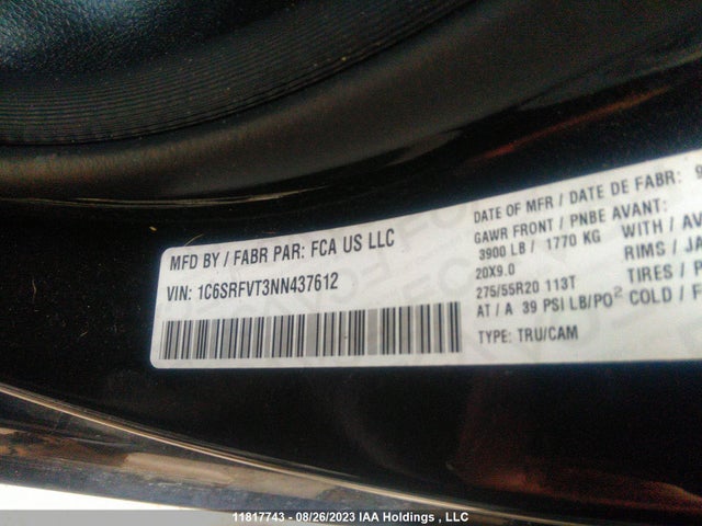 1C6SRFVT3NN437612 RAM 1500 Sport
