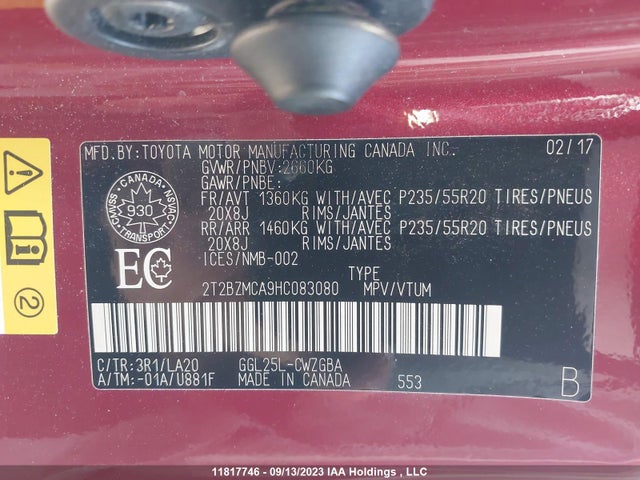 2T2BZMCA9HC083080 Lexus RX 350