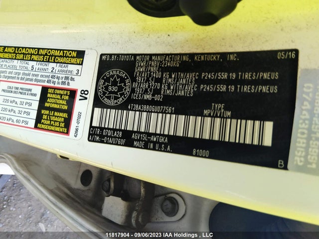 Toyota Venza 2016 4T3BA3BB0GU077561 Image 9