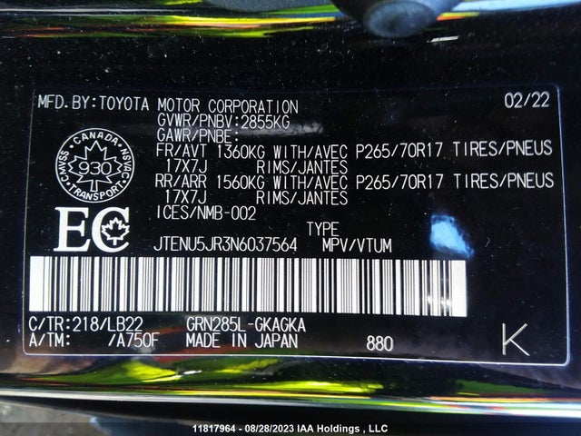 Toyota 4RUNNER 2022 JTENU5JR3N6037564 Image 9
