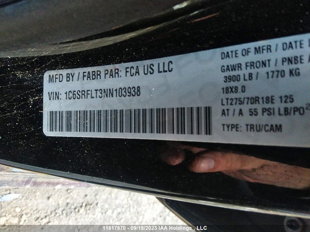 1C6SRFLT3NN103938 RAM 1500 Rebel