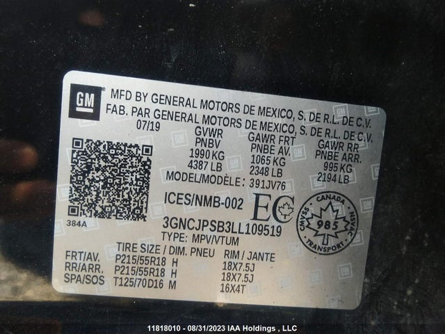 Chevrolet Trax Lt 2020 3GNCJPSB3LL109519 Image 9