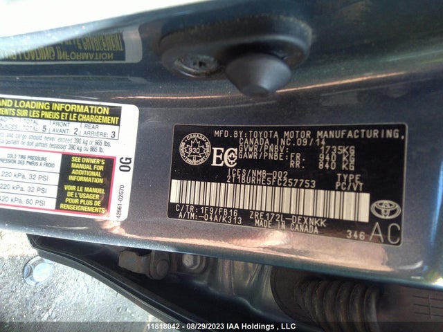 Toyota COROLLA CE/S/LE 2015 2T1BURHE5FC257753 Image 9