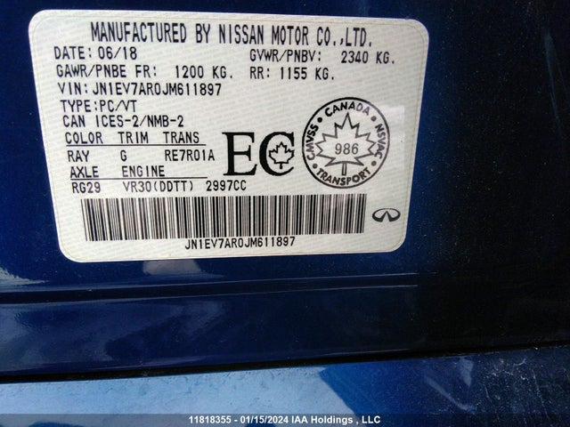JN1EV7AR0JM611897 Infiniti Q50