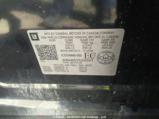Chevrolet EQUINOX LT 2020 2GNAXKEV3L6215472 Image 9