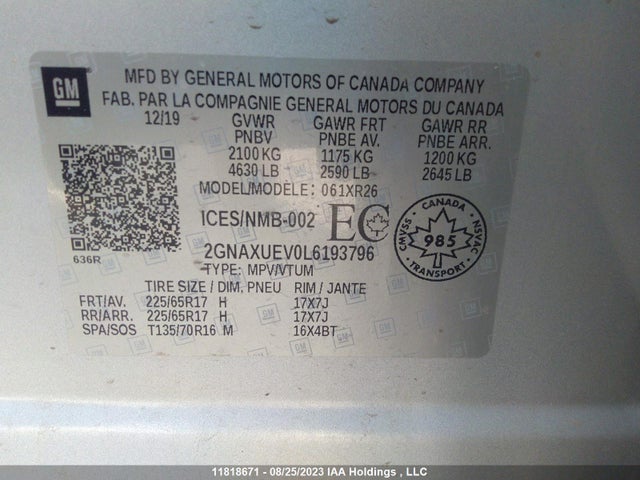 Chevrolet EQUINOX LT 2020 2GNAXUEV0L6193796 Image 9