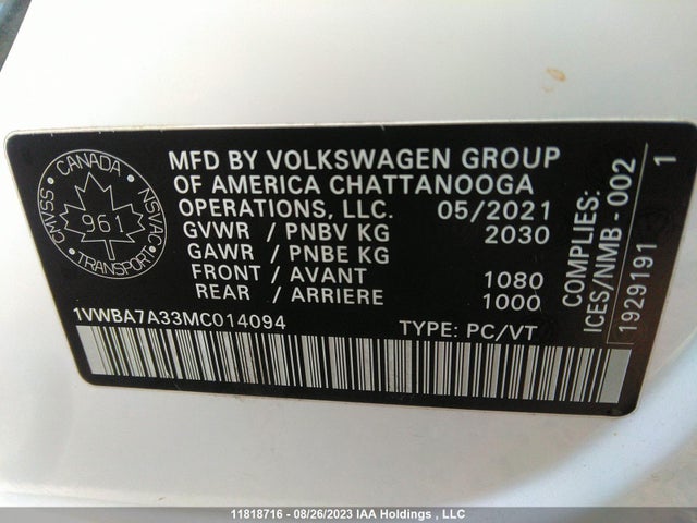 1VWBA7A33MC014094 Volkswagen Passat Highline