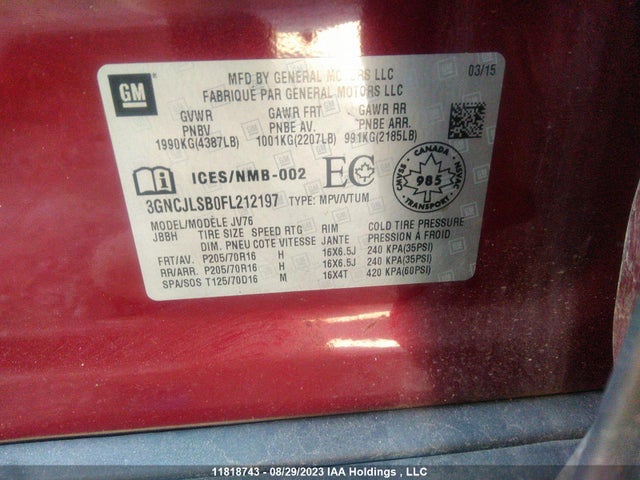 Chevrolet Trax Lt 2015 3GNCJLSB0FL212197 Image 9