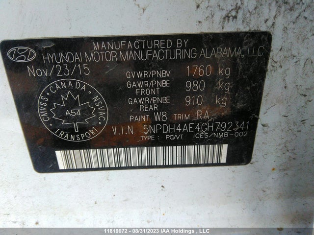 Hyundai Elantra Le-r 2016 5NPDH4AE4GH792341 Image 9