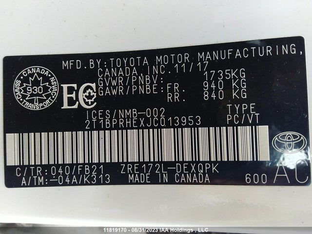 Toyota 2zr-fae 2018 2T1BPRHEXJC013953 Image 28