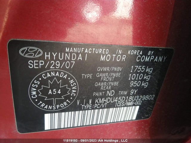 2008 Hyundai Elantra Gl მანქანა იყიდება აუქციონზე, vin: KMHDU45D18U329802, აუქციონის ნომერი: 11819193