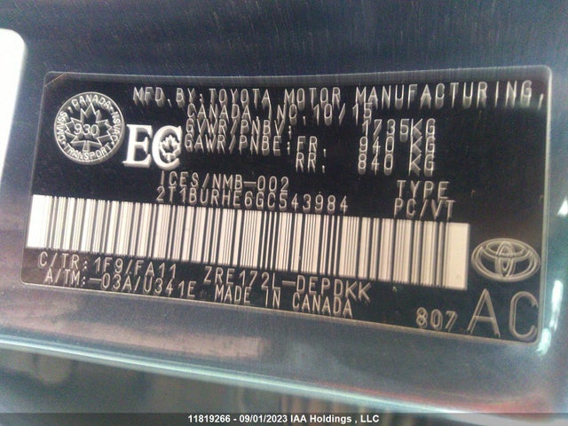Toyota COROLLA CE/S/LE 2016 2T1BURHE6GC543984 Image 9