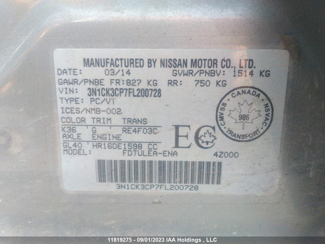 Nissan Micra S/sv/sr 2015 3N1CK3CP7FL200728 Image 9