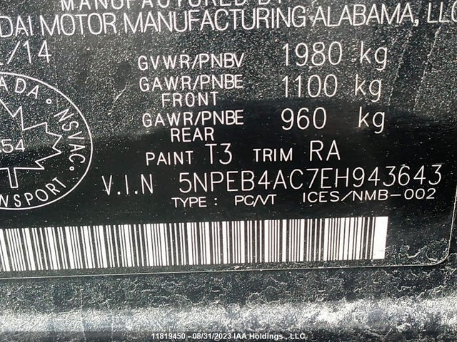Hyundai SONATA GL 2014 5NPEB4AC7EH943643 Image 9