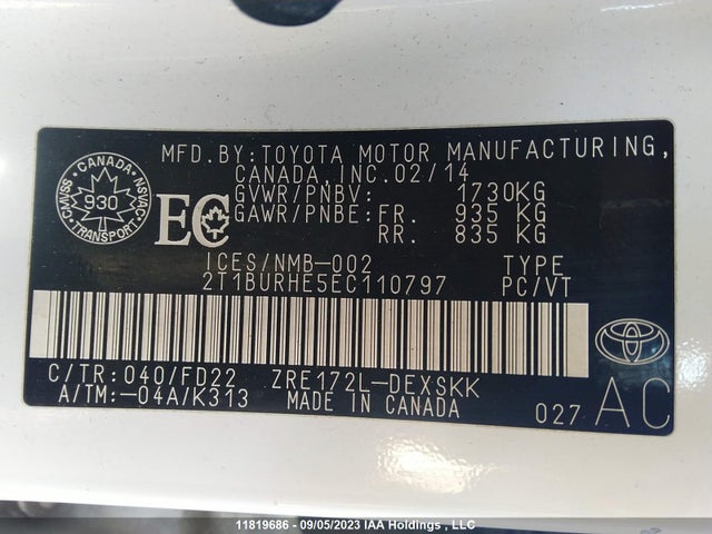 Toyota COROLLA CE/S/LE 2014 2T1BURHE5EC110797 Image 9