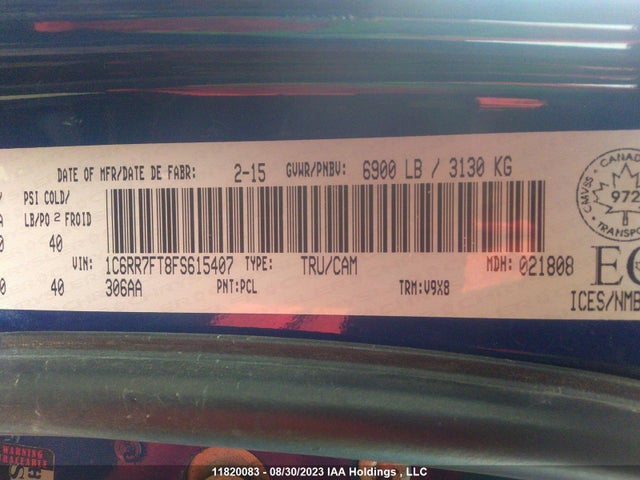Продажа на аукционе авто 2015 Ram 1500 St, vin: 1C6RR7FT8FS615407, номер лота: 11820083