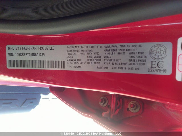 1C6SRFFT0MN691789 RAM 1500 Big Horn