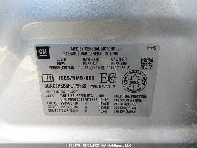 Chevrolet Trax Lt 2015 3GNCJRSB6FL175689 Image 9