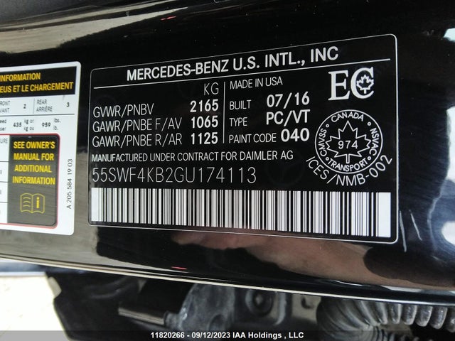 55SWF4KB2GU174113 Mercedes-Benz C-class C 300