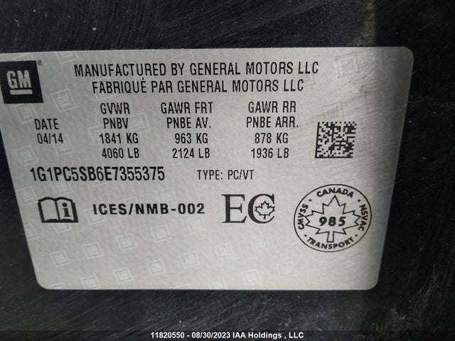 Chevrolet Cruze 1lt 2014 1G1PC5SB6E7355375 Image 9