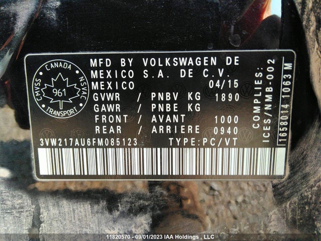 3VW217AU6FM085123 Volkswagen Golf Trendline/highline