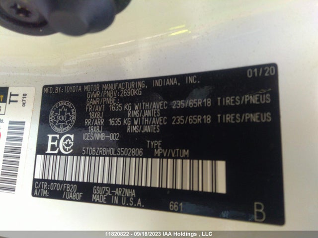 Toyota Highlander Le 2020 5TDBZRBH0LS502806 Image 9