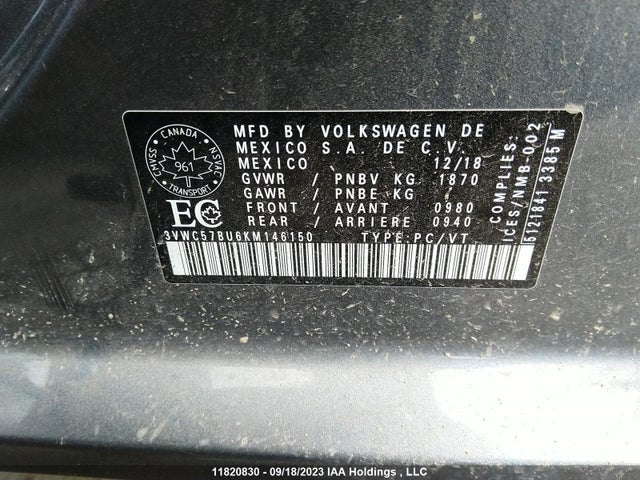 3VWC57BU6KM146150 Volkswagen Jetta Comfortline