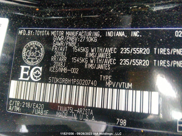 Toyota HIGHLANDER 2023 5TDKDRBH1PS020740 Image 9