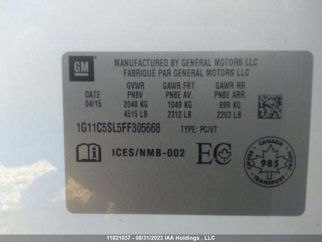 Chevrolet MALIBU LT 2015 1G11C5SL5FF305668 Image 9