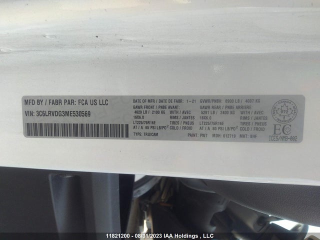 3C6LRVDG3ME530569 RAM Promaster Cargo Van