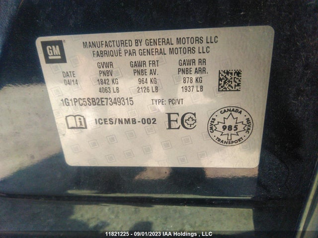 Chevrolet Cruze 1lt 2014 1G1PC5SB2E7349315 Image 9