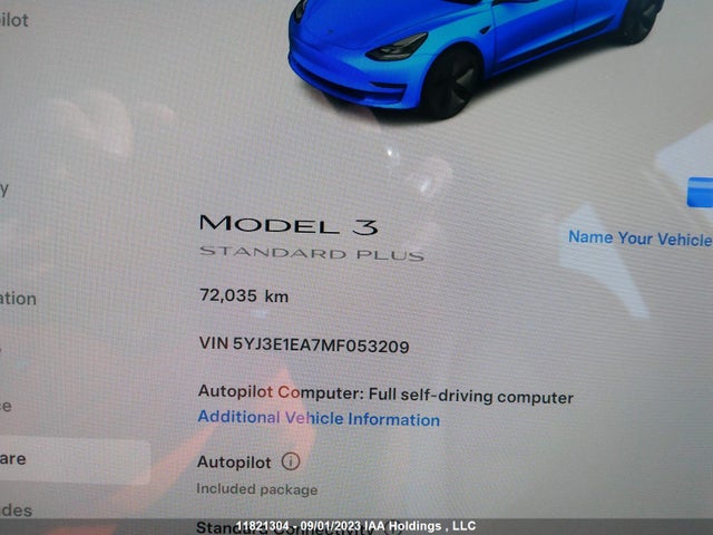 5YJ3E1EA7MF053209 Tesla Model 3 Standard Range