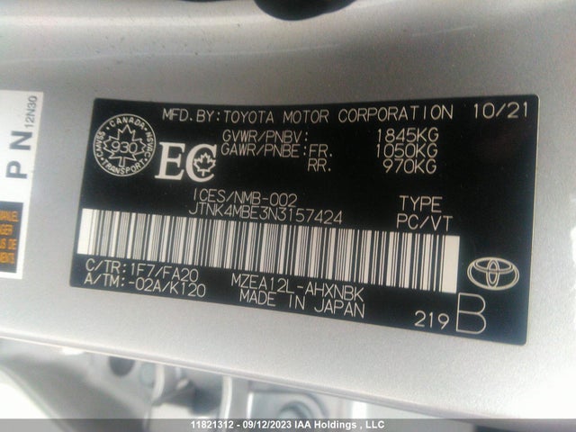 Toyota COROLLA HATCHBACK 2022 JTNK4MBE3N3157424 Image 9