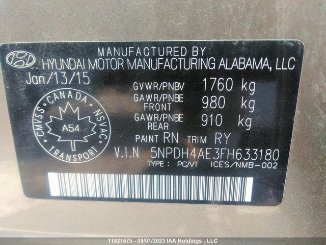 Hyundai ELANTRA GL 2015 5NPDH4AE3FH633180 Image 9