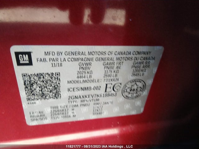 Chevrolet EQUINOX LT 2019 2GNAXKEV7K6188453 Image 9