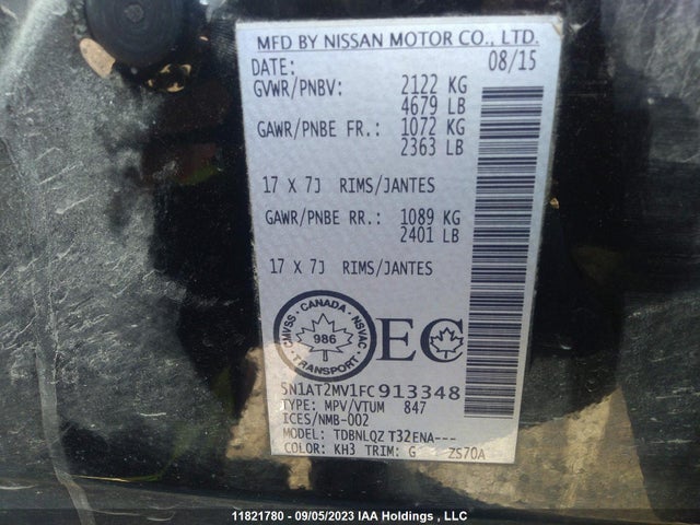 Nissan Rogue S/sl/sv 2015 5N1AT2MV1FC913348 Image 9