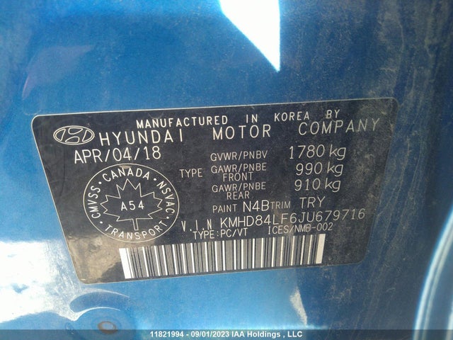 Hyundai ELANTRA GL 2018 KMHD84LF6JU679716 Image 9