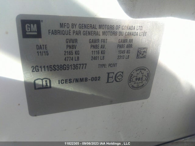 Chevrolet IMPALA LT 2016 2G1115S38G9136777 Image 9
