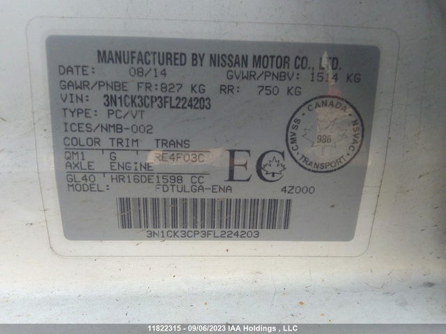 Nissan Micra S/sv/sr 2015 3N1CK3CP3FL224203 Image 9
