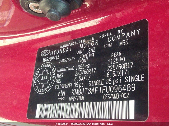 Hyundai TUCSON 2015 KM8JT3AF1FU096489 Image 9