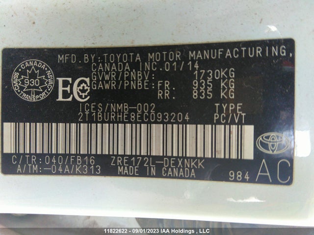 Toyota COROLLA CE/S/LE 2014 2T1BURHE8EC093204 Image 9
