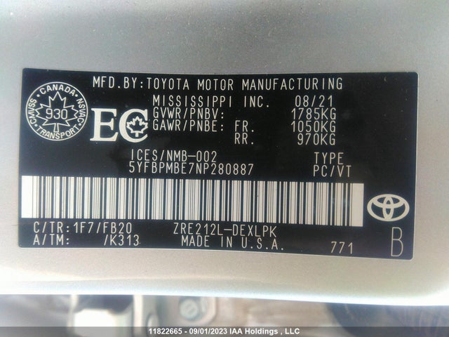Toyota Corolla L/le/xle 2022 5YFBPMBE7NP280887 Image 9