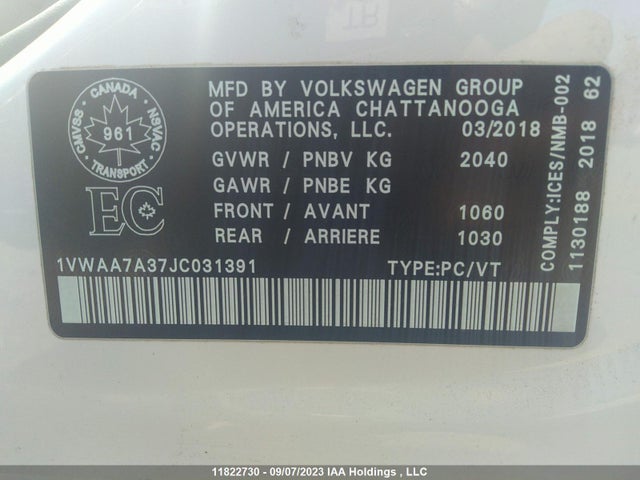 Volkswagen Passat Trendline+ 2018 1VWAA7A37JC031391 Image 9