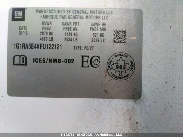 Chevrolet Volt 2015 1G1RA6E4XFU122121 Image 9