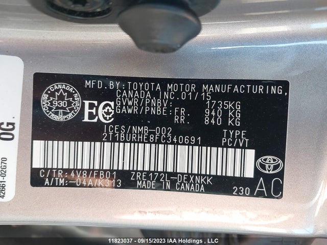 Toyota COROLLA CE/S/LE 2015 2T1BURHE8FC340691 Image 9
